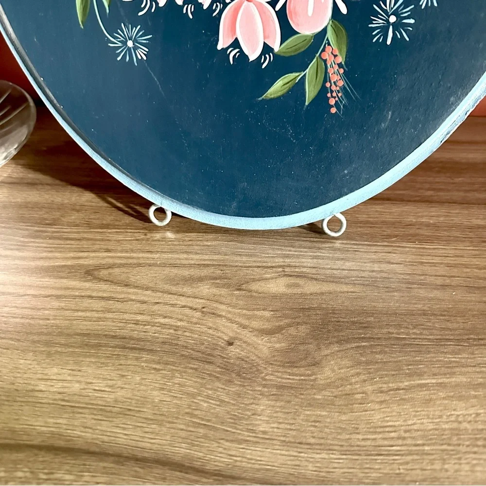 Hand Painted Flowers Wood Wall Plaque Oval Vintage Floral Folk Art Elaine Boho